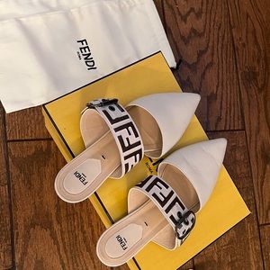 Fendi sabot mules cream & brown. Comes with box and dust bag.